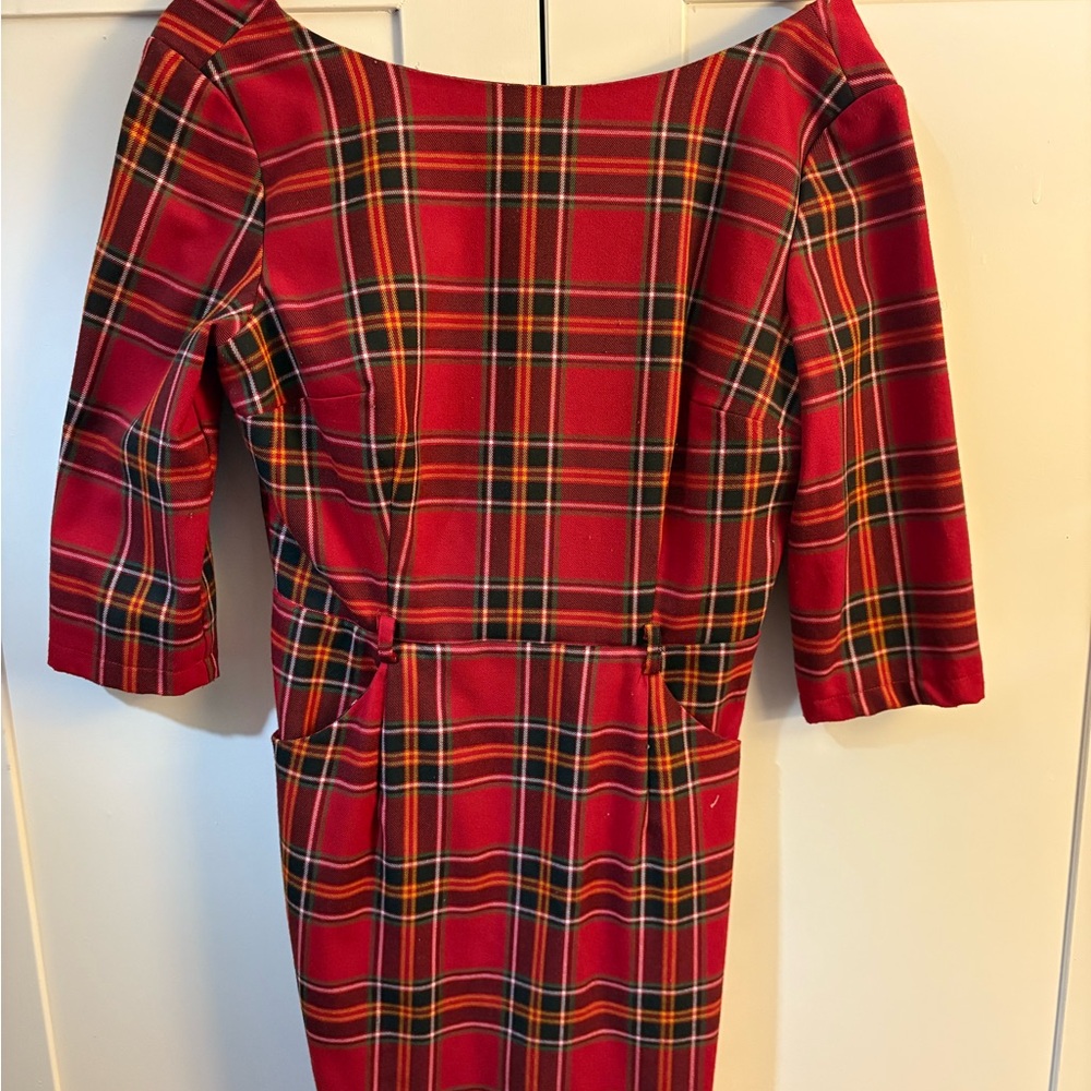 Elegant Red Plaid Pencil Dress